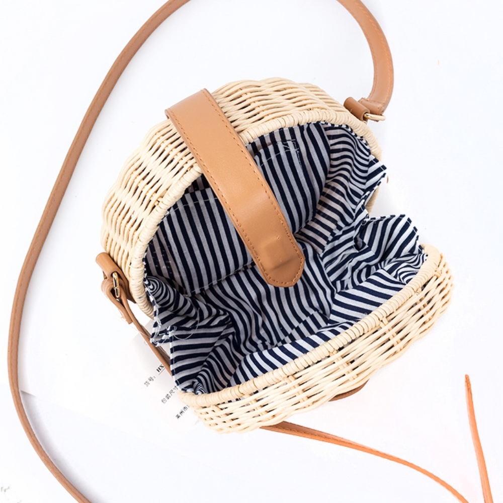 Cross Body Circle Straw Purse Handbag - Picture 3 of 7
